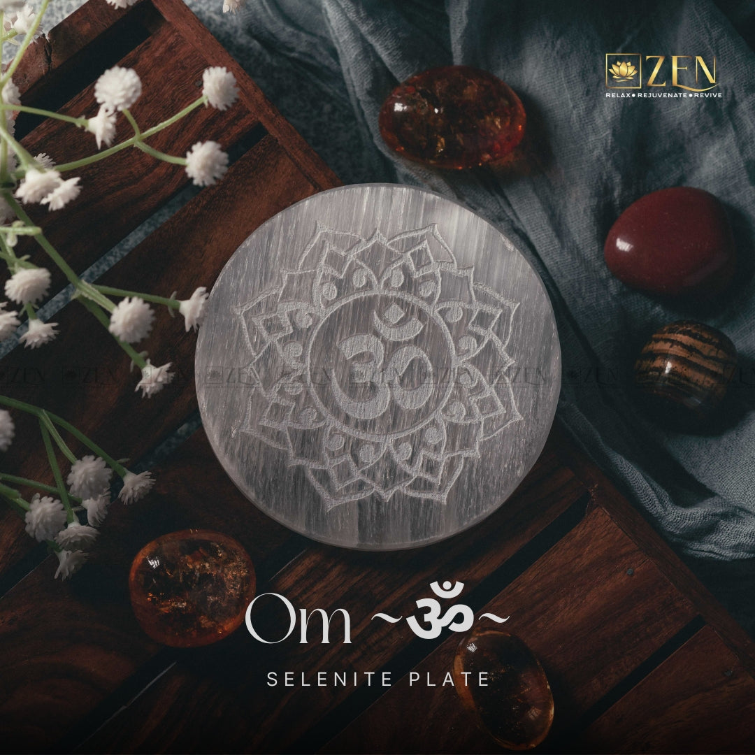 Selenite Plate - OM Symbol