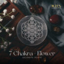 Selenite Plate - 7 Chakra On Flower Of Life Symbol