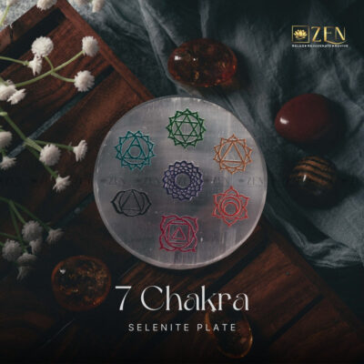 Selenite Plate - 7 Chakra Symbol