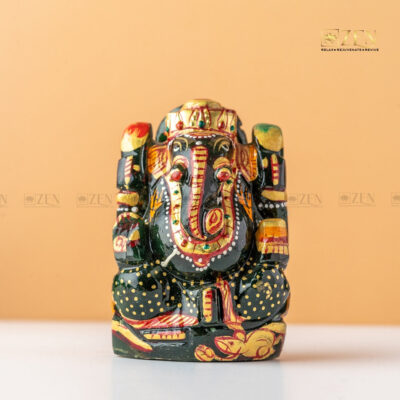 Handpainted Green Jade Ganesha Idol