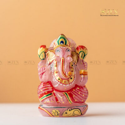 Handpainted Rose Quartz Ganesha Idol
