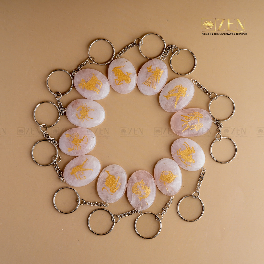 Rose Quartz Zodiac Sign Keychain